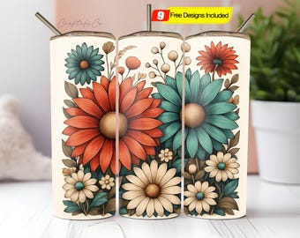 Red and White Daisy 20 oz Skinny Tumbler Sublimation Design Digital Download PNG Instant Digital Only, Tumbler Wrap