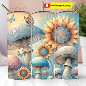 Magical Mushrooms Tumbler Wrap, Fantasy Fairy 20 Oz Skinny Sublimation Tumbler PNG, Mushroom Forest Floral Tumbler Design PNG File Download