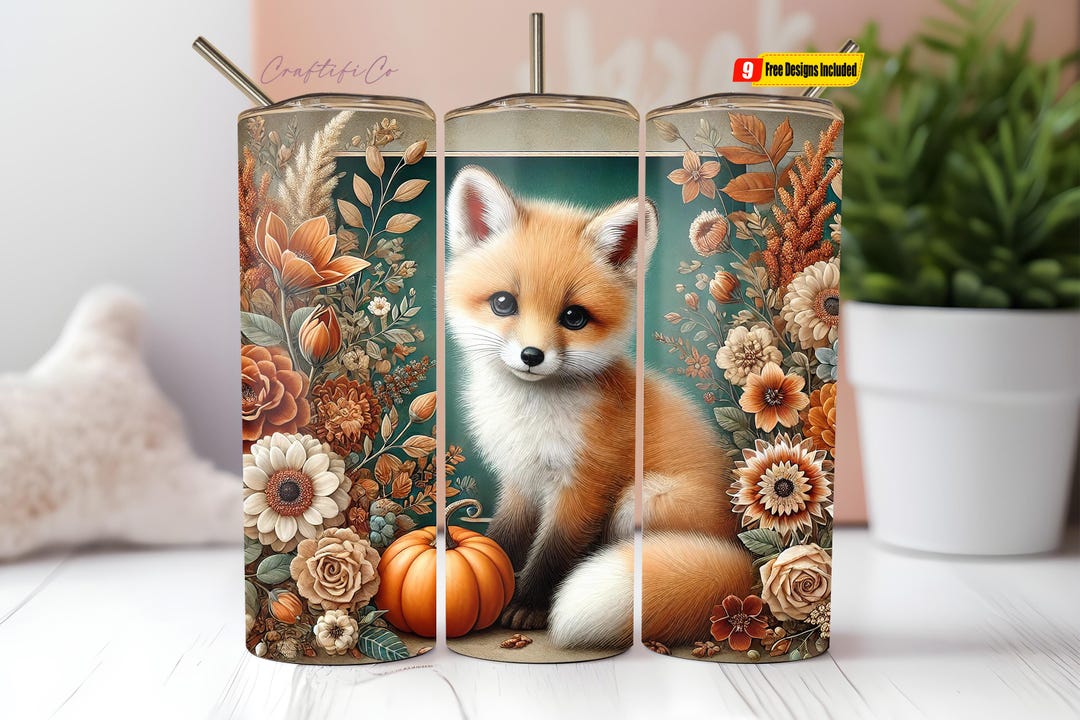 Fox Fall Tumbler Wrap PNG, Baby Fox Country 20 Oz Skinny Sublimation ...