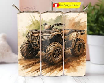 ATV 4 Wheeler Tumbler Wrap, Off Road 20 Oz Skinny Sublimation Tumbler PNG, Customize Text Mudding Tumbler Design Digital PNG Download