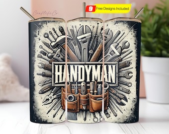 Handyman Tumbler Wrap PNG, 20oz Skinny Sublimation Design, Tools Tumbler Wrap Art, Digital Download Png