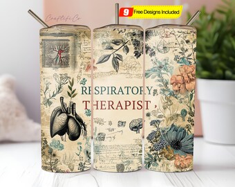 Respiratory Therapist 20 oz Skinny Tumbler Sublimation Leopard Boho Wrap Design For Straight Tumbler, PNG File, Digital,
