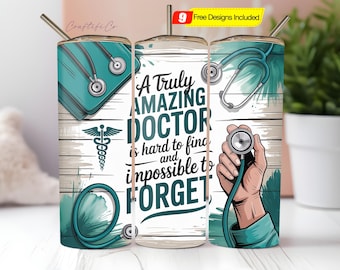 Descarga el diseño PNG para sublimación de un vaso delgado de 20 oz con la imagen de un Doctor. Diseño para envolver vasos con la imagen de un Doctor. Diseños para vasos de 20 oz. Descarga PNG de vasos.