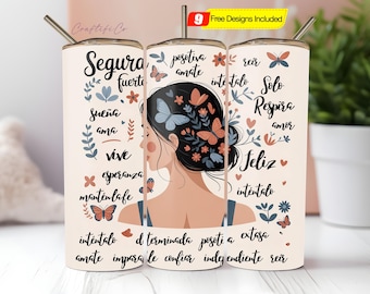 Spanish Motivational Affirmations 20oz Skinny Tumbler Sublimation Design Tumbler Wrap PNG Christian Gift for Her Latina Woman