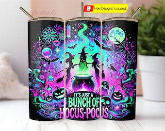 Witch Sisters Halloween Tumbler PNG Design, Halloween Movie Tumbler Png, Neon Halloween Witches 20oz Tumbler Design Wrap Png, Digital File