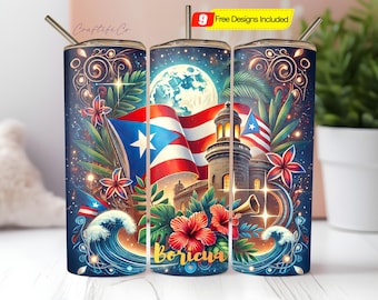 Puerto Rico Flag Tumbler Wrap Soy Boricua Pride, 20 oz Skinny Tumbler Sublimation Design PNG, Puerto Rican Flag Tumbler, Digital Download