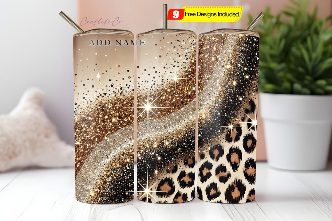 20 Oz Skinny Tumbler Sublimation Design Glitter Gold Tan Diagonal ...