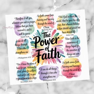 a card with the words the power of faith on it