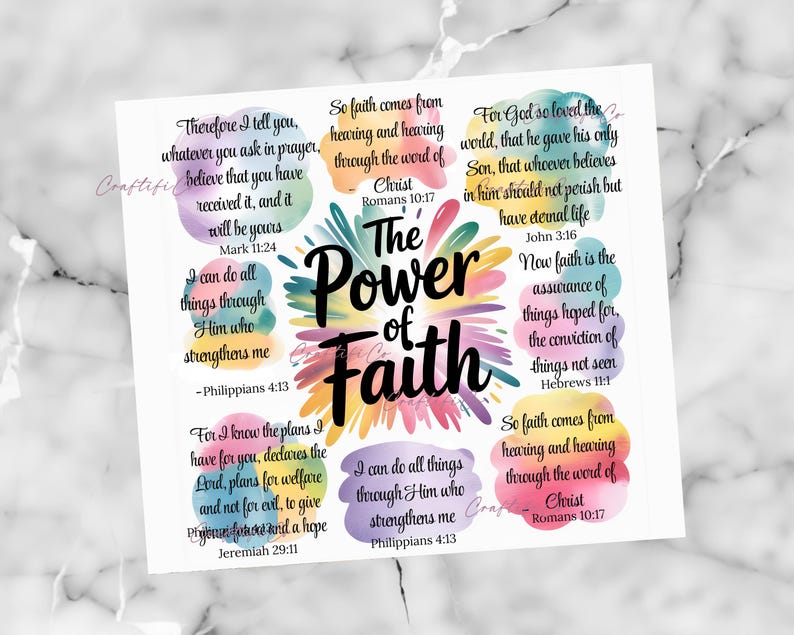 a card with the words the power of faith on it