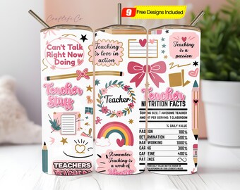 Teacher Life Tumbler Wrap: Coquette Pink Bow, Sublimation Png 20Oz Skinny Tumbler Design