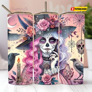 Le jour des morts Tumbler Wrap, La Catrina 20 oz skinny gobelet Wrap sublimation PNG, Sugar Skull Calaveras Tumbler Design, Dia De Los Muertos