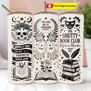 Smutty Bookish Dark Romance Reader Tumbler Wrap PNG, Spicy Book Lover Sublimation Design, 20oz Digital Download, Dark Academia Bookish Gift