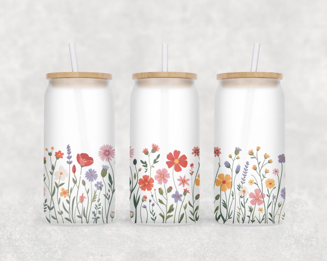 Boho Wild Flower Libbey Glass Wrap Png, Retro Boho Floral 16oz Libby ...