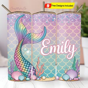 Mermaid 20oz Tumbler Wrap Customizable Design PNG, 20 skinny sublimation template, glittery iridescent for Straight/Tapered Tumbler Digital