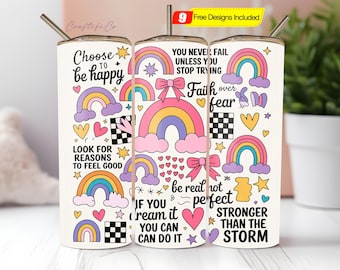 Positive Affirmation Tumbler Wrap PNG Kokette Retro Positive Zitate Nahtlose Sublimation 20 oz Skinny Tumbler Png Digital Download