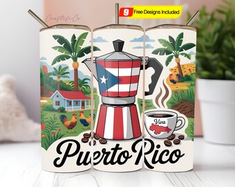 Puerto Rico Tumbler Wrap 20 oz, Puerto Rican Flag Coffee PNG, Boricua Pride Skinny Tumbler Sublimation Design, Digital Download, Boricua PNG