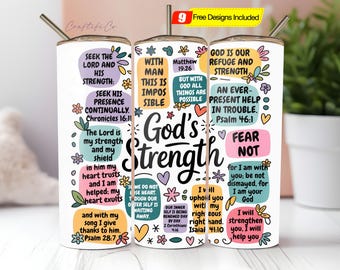 God Tumbler Wrap Bible Verses Christian Jesus God's Strength Within PNG Seamless Sublimation 20 oz Tumbler Design Digital Download