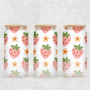 Strawberry Glass Can Wrap PNG, Strawberry Libbey Wrap, Libbey Glass Wrap, Glass Can, Strawberry, 16oz Glass Can Wrap, Cup Wrap