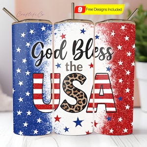 4th of July 20oz Skinny Tumbler Sublimation Designs God Bless The USA Red White Blue Flag Patriotic for 20 oz Tumbler Design PNG