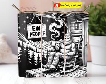 Envoltura para vaso Bigfoot, diseño de sublimación para vaso delgado Sasquatch de 20 oz, descarga digital PNG para vasos, imágenes prediseñadas de camping divertidas de Ew People