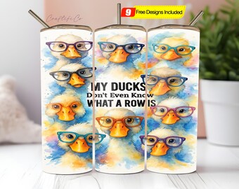 Funny Ducks Tumbler Wrap, Ducks in a Row 20 Oz Skinny Sublimation Tumbler Design, POD Duck Lover Tumbler PNG Digital Download