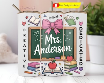 Custom Name Teacher Appreciation Gift 20 Oz Skinny Tumbler Sublimation Design Digital Download Png Instant Digital, Teacher Tumbler Wrap