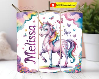 Unicorn Tumbler Wrap PNG Add Your Own Name 20 oz Tumbler Design Seamless Sublimation Instant Digital Download