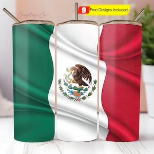 Mexican Flag Tumbler PNG, 20oz Straight Skinny Tumbler Design Download, Mexico Sublimation Wrap, Digital Tumbler Art, Fiesta Theme
