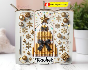 Diseño de envoltura para vaso de 20 oz para Navidad para maestros, envoltura para vaso de 20 oz, vaso navideño PNG, diseño de vaso para maestros, sublimación navideña