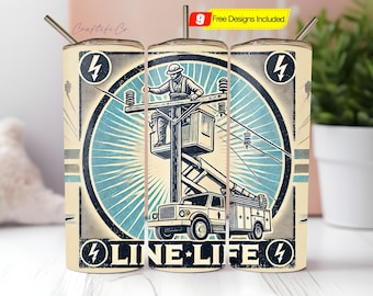 Lineman Tumbler Wrap PNG, Lineman Life 20oz Sublimation Cup Design, Blue Collar Sublimation Tumbler Design Digital Download