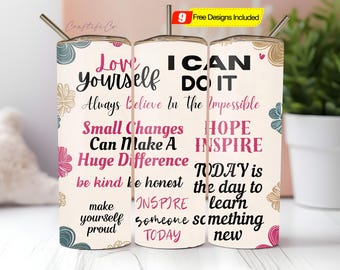 Positive Affirmations Tumbler Wrap, 20oz Skinny Tumbler Sublimation Designs, Inspirational Tumbler Wrap, PNG Files Digital Download