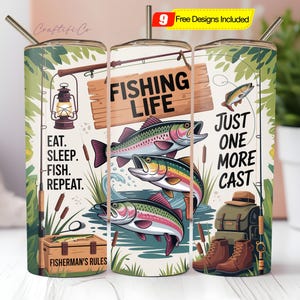 Fishing life 20oz skinny tumbler sublimation design Bass fish Fisherman quote Lake life Straight wrap PNG Waterslide Digital download