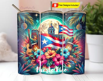 Puerto Rico Pride Tumbler Wrap PNG, 20oz Skinny Sublimation Design for Boricua Gift, PNG Digital Download
