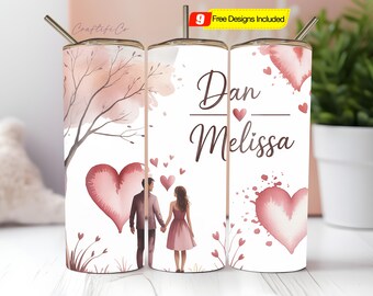 Envoltura para vaso de San Valentín (PNG), añade tu nombre, envoltura delgada para vaso de corazón de 20 oz, vaso de amor, diseño de sublimación sin costuras, digital