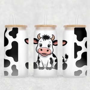 Baby Cow Libbey Glass Wrap PNG, Dairy Cow 16 Oz Glass Can Wrap, Cow Glass Tumbler Wrap, Glass Can Sublimation Wrap Design Digital Download