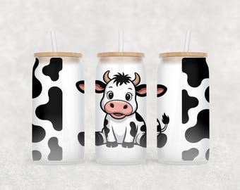Baby Cow Libbey Glass Wrap PNG, Dairy Cow 16 Oz Glass Can Wrap, Cow Glass Tumbler Wrap, Glass Can Sublimation Wrap Design Digital Download