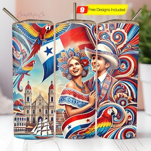 Panama Flag Tumbler Wrap 20 oz, Panamanian Pride PNG, Patriotic Panama Sublimation Design, Panama Independence Tumbler Wrap Digital Download