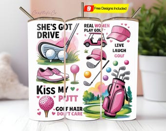 Funny Women Golf Tumbler Wrap 20 oz Skinny Tumbler Sublimation Design Digital Download PNG Instant Digital Only, Girl Golfing Tumbler