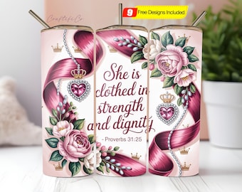 She Is Bible Verse Tumbler Wrap PNG, She is Tumbler wrap, Bible Verse Tumbler, 3D Christian 20oz, 3D Tumbler Wrap, 20oz Skinny Tumbler