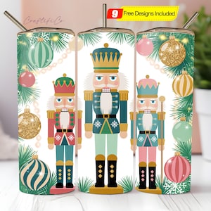 Casse-noisette 20 oz Skinny Tumbler Sublimation Design PNG, emballage de verre de casse-noix de Noël, emballage de verre de Noël, téléchargement numérique