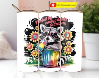 Fueled By Energy Drinks and Anxiety Tumbler Wrap, Funny Anxiety 20oz Sublimation Design, Funny Mom Live PNG Digital Download