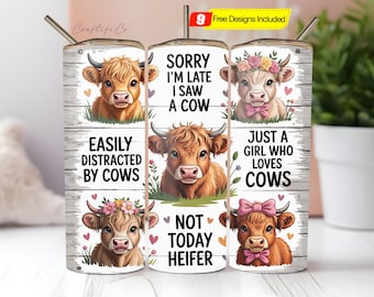 Highland Cows Tumbler Wrap PNG 20 oz Skinny Tumbler Sublimation Design Digital Download Only, Funny Country Girl Cow Tumbler Wrap