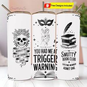 Smutty Bookish Dark Romance Reader PNG, 20oz Skinny Tumbler Wrap, Witchy Tarot Seamless Full Wrap Sublimation Design, Digital Download