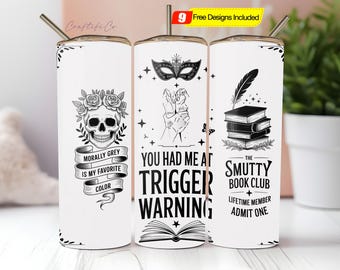 Smutty Bookish Dark Romance Reader PNG, 20oz Skinny Tumbler Wrap, Witchy Tarot Seamless Full Wrap Sublimation Design, Digital Download