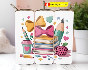 Teacher Coquette Wrap Digital PNG File Tumbler Sublimation Design Digital Download Coquette School Tumbler Wrap Teacher Gift