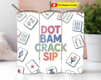 Mahjong Tumbler: 20oz Stainless Steel Cup Gift for Mahjong Player PNG Digital Download