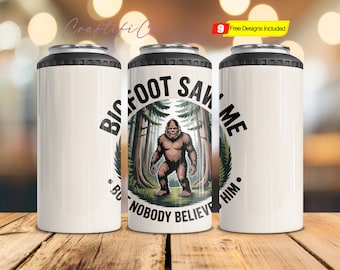 Funny Bigfoot Can Cooler 4-in-1 Sublimation Design PNG Digital Download