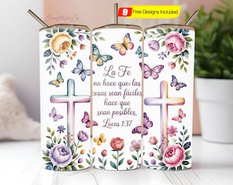 Verset de la Bible de la foi espagnole 20 oz gobelet maigre sublimation Lucas 1:37 dessins droits/coniques PNG gobelet complet en téléchargement numérique