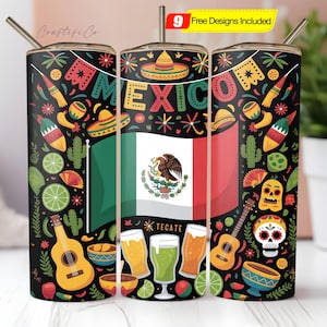 Mexican Flag Tumbler Wrap 20 oz PNG, Mexico Flag Tumbler Sublimation, Patriotic Mexican Tumbler PNG, Skinny Tumbler Design, Digital Download