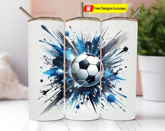 Soccer Blue Tumbler Wrap: 20oz Skinny Tumbler Sublimation Design Digital Download PNG